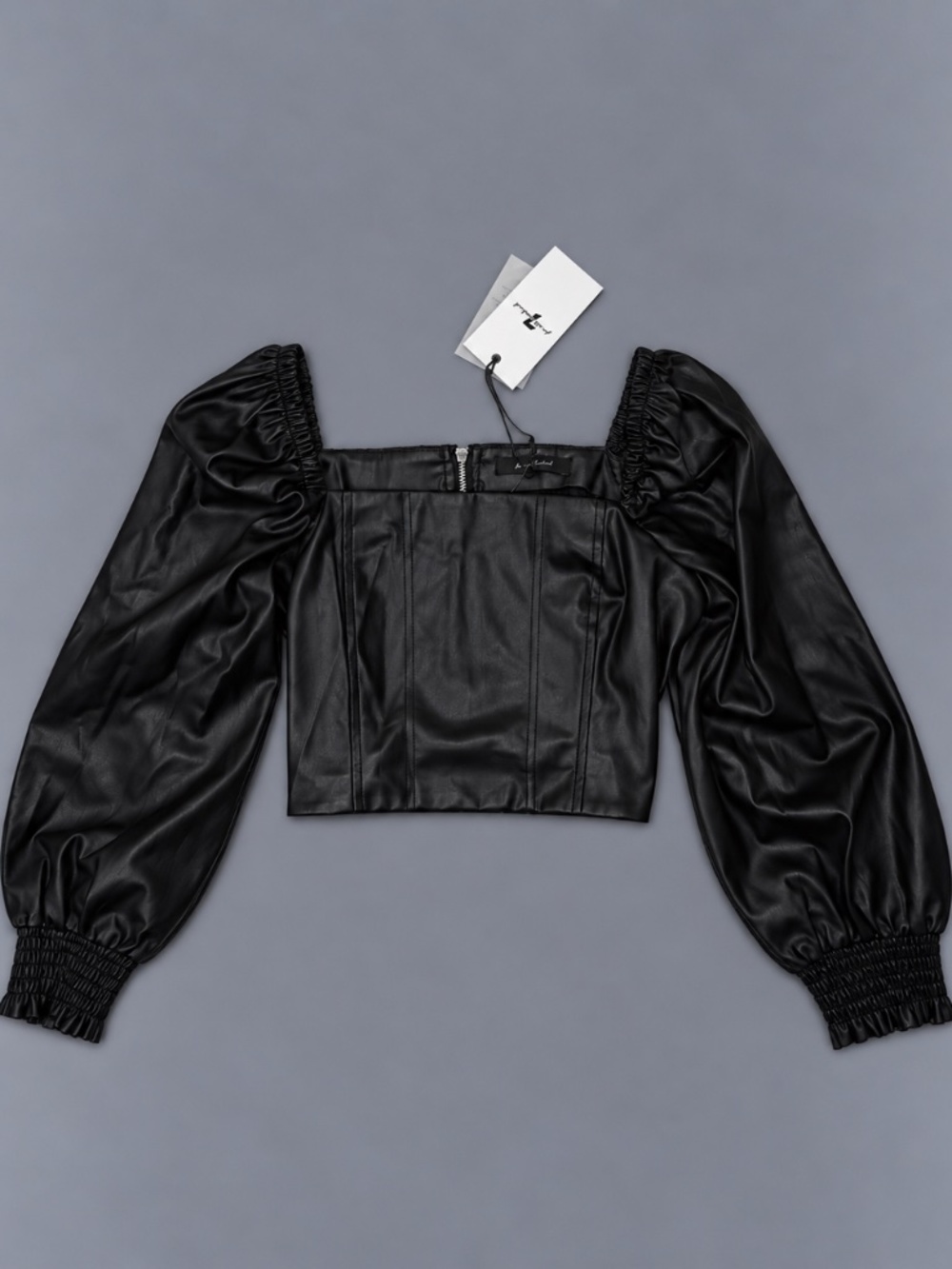 7 For All Mankind Faux Leather Puff Sleeve Crop Top – Size S – NWT